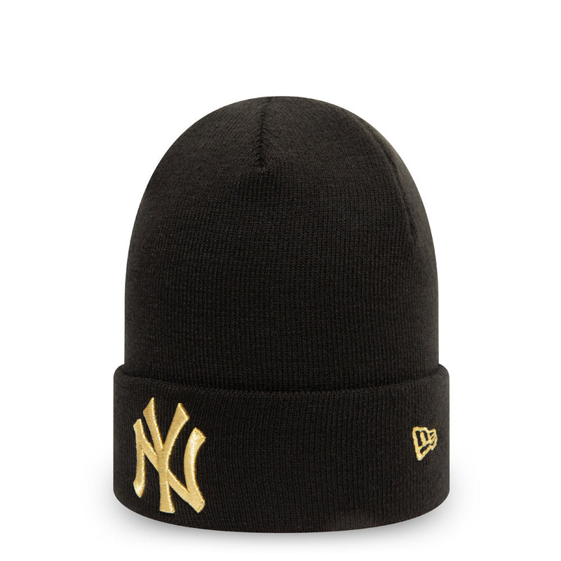 MLB New York Yankees Womens Metallic Logo Cuff Knit Beanie Hat
